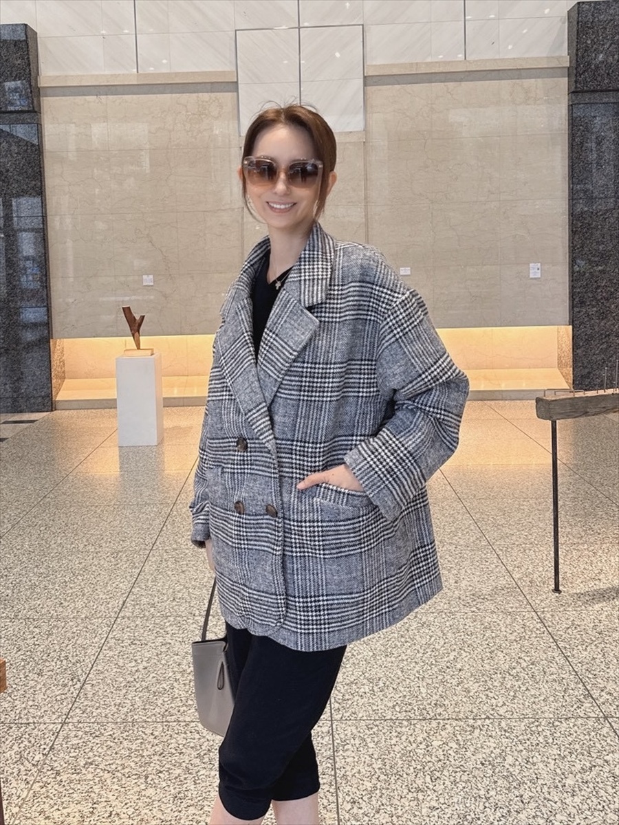 美品 MSGM イタリア製 詩篇プリント チェックジャケット ピンク 40 真山景子セレクト】ミドル丈チェックジャケット Day and Grade