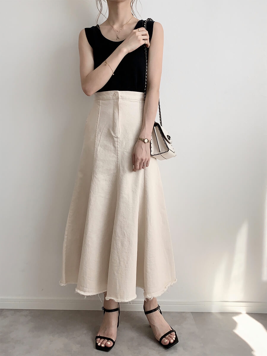 Re Arrival カットオフデニムスカート Amel