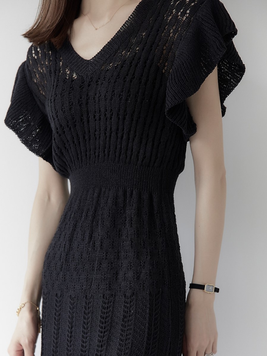 RE ARRIVAL】 crochet knit one piece / black amel