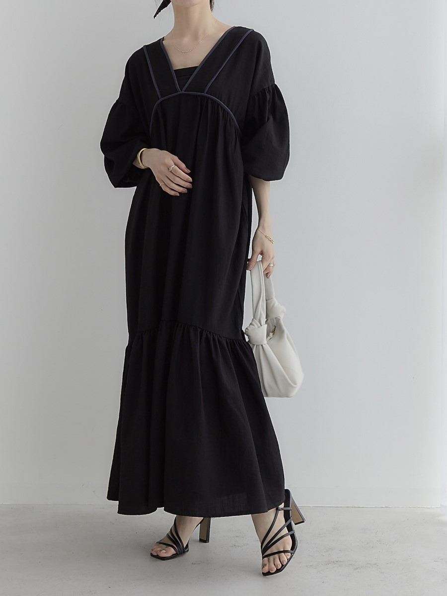 RE ARRIVAL】 piping puff silhouette dress amel