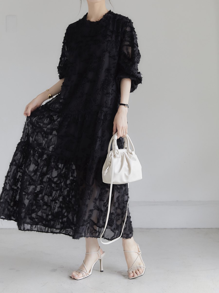 RE ARRIVAL】 jacquard sheer dress / black amel