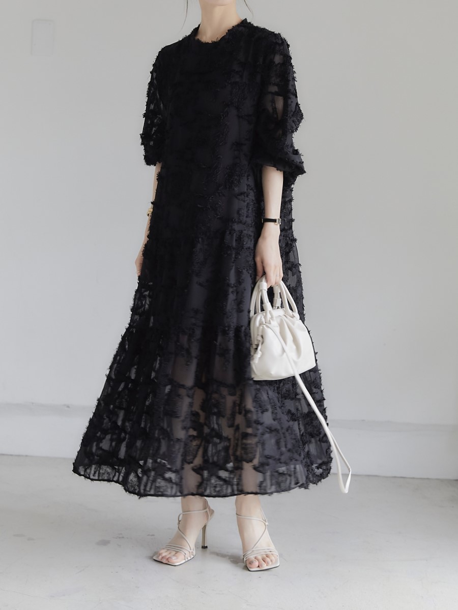 RE ARRIVAL】 jacquard sheer dress / black amel