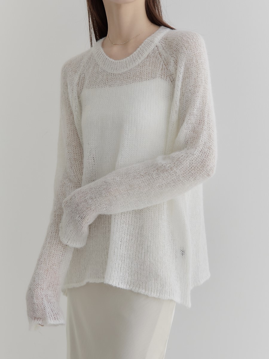 NEW】 sheer knit sweater / white amel