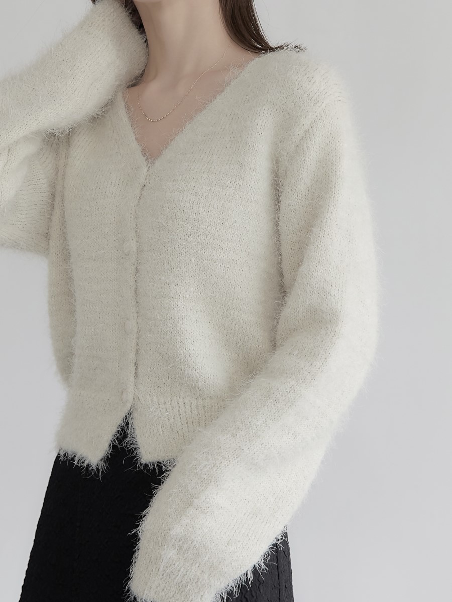 RE ARRIVAL】 shaggy knit cardigan / ivory amel