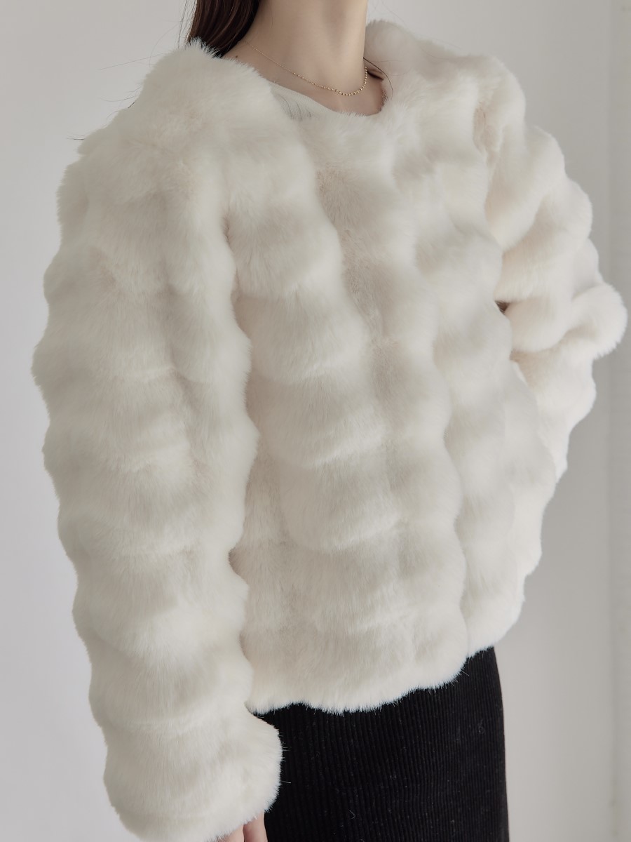 RE ARRIVAL】 eco fur no collar jacket / ivory amel