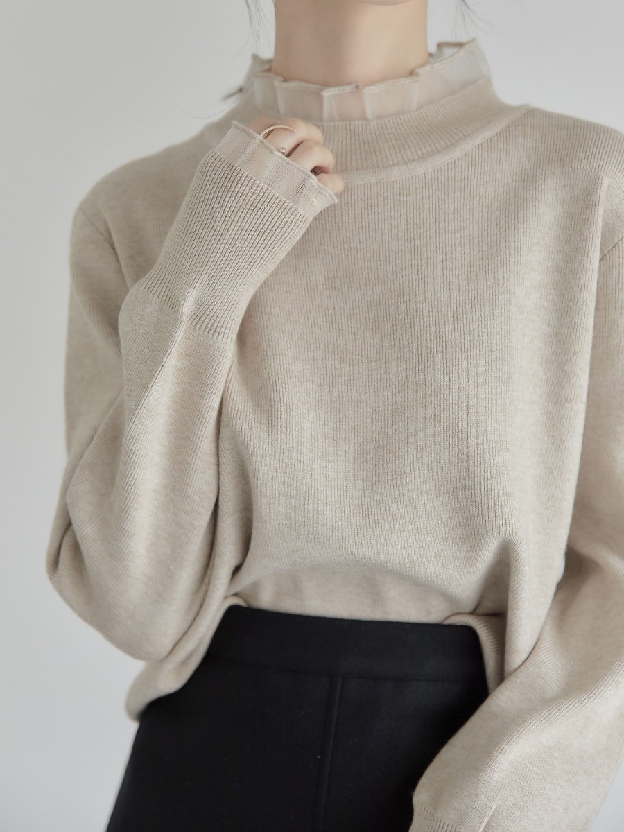 amel　tulle layered knit / beige