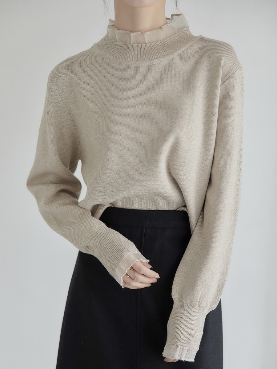 amel　tulle layered knit / beige