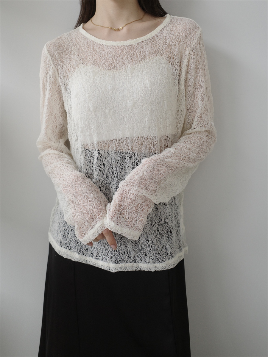flower lace sheer top / ivory