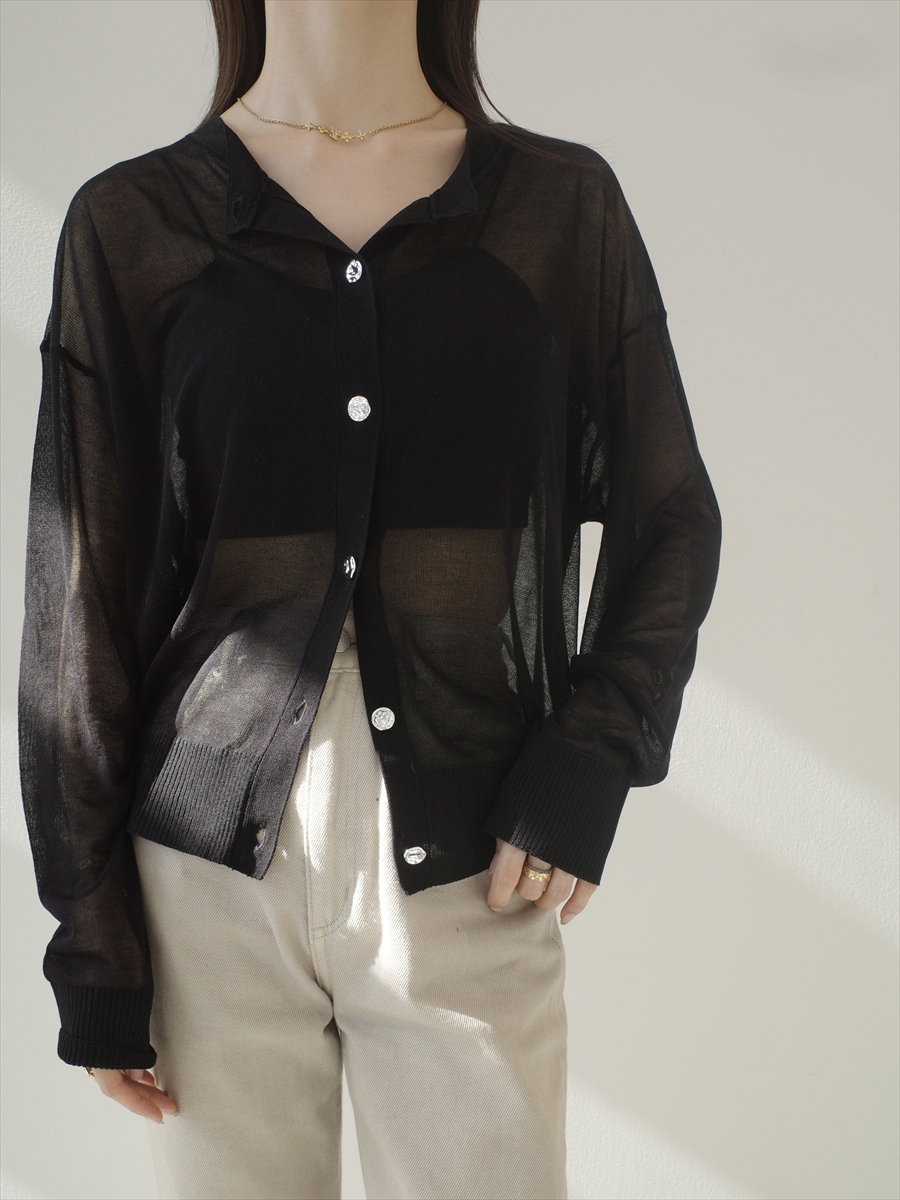silver button sheer cardigan / black